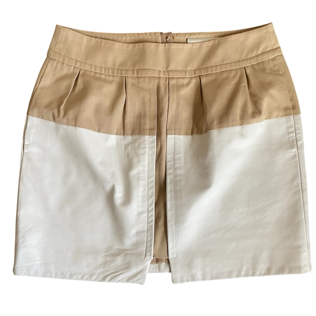 Anthropologie Leifsdottir Leather Mini Skirt Womens 6 Tan White Colorblock